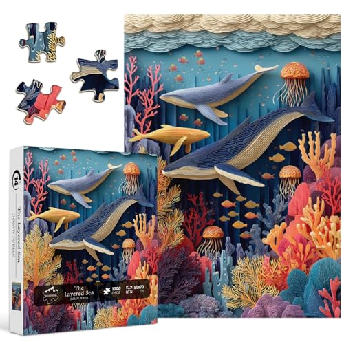 PICKFORU Whale Puzzles for Adults 1000 Pieces Colorful Ocean Coral Jigsaw Puzzles Sea Fish Theme as Home Decor - Image 1