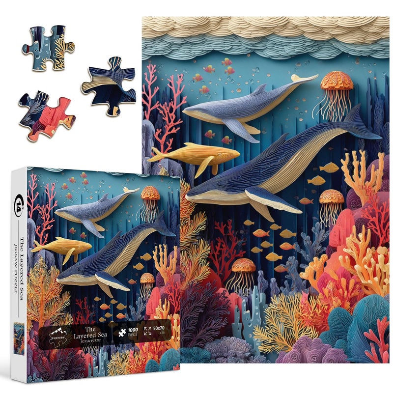 PICKFORU Whale Puzzles for Adults 1000 Pieces Colorful Ocean Coral Jigsaw Puzzles Sea Fish Theme as Home Decor - Image 3