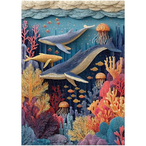 PICKFORU Whale Puzzles for Adults 1000 Pieces Colorful Ocean Coral Jigsaw Puzzles Sea Fish Theme as Home Decor - Image 5