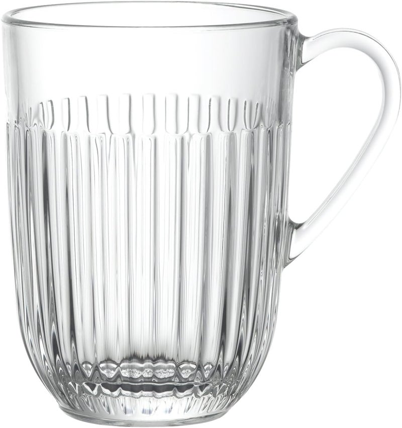 La Rochère La Rochere Quessant Coffee Mugs Set of 6 – French Pressed Glass Mugs with Handles & Vertical Ribbed Design – Contemporary, Coastal-Inspired Glassware for Coffee, Tea & Everyday Entertaining (13 oz) - Image 1