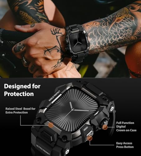 ULTIMAL Rugged Case with Band for Apple Watch Series 11/10 46mm,Compatible with Apple Watch, Military Grade Shockproof Bumper Cover for iWatch Tactical Band Men (46mm,Black) - Image 3