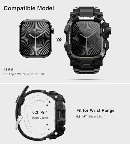 ULTIMAL Rugged Case with Band for Apple Watch Series 11/10 46mm,Compatible with Apple Watch, Military Grade Shockproof Bumper Cover for iWatch Tactical Band Men (46mm,Black) - Image 2