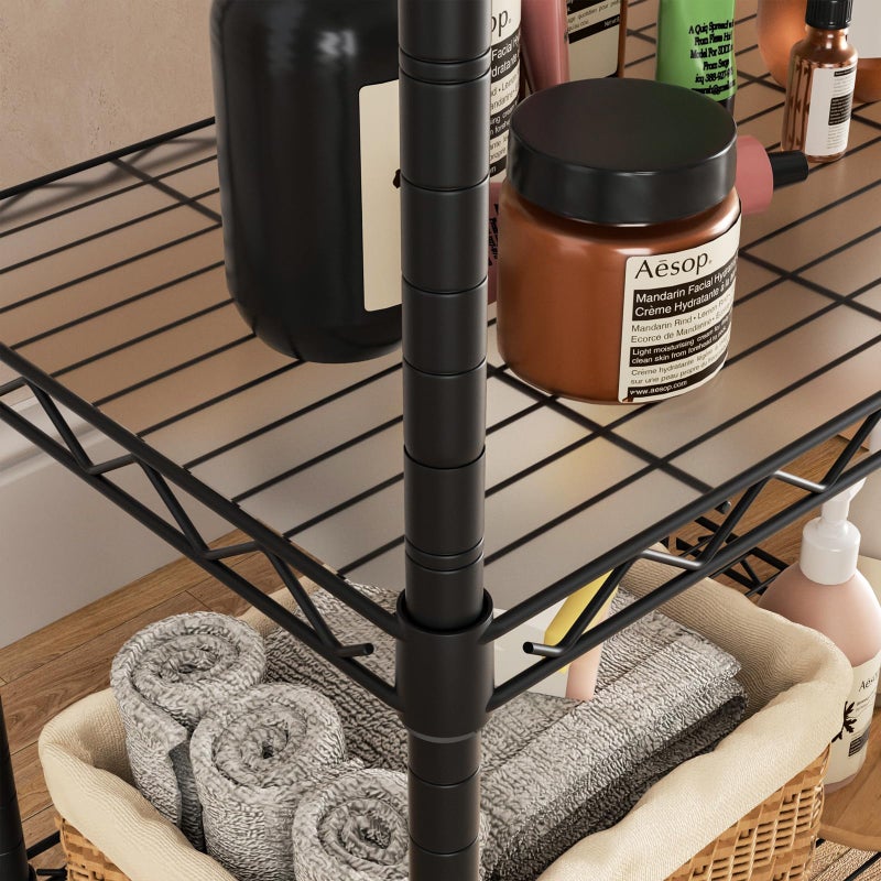 Golpart Small 3 Tier Shelves Storage Wire Shelving Unit Metal Shelf Adjustable Organizers Storage Shelving with Wheels for Bathroom Laundry Room Kitchen Pantry12â€D x 18â€W x 30.7â€H Black - Image 5
