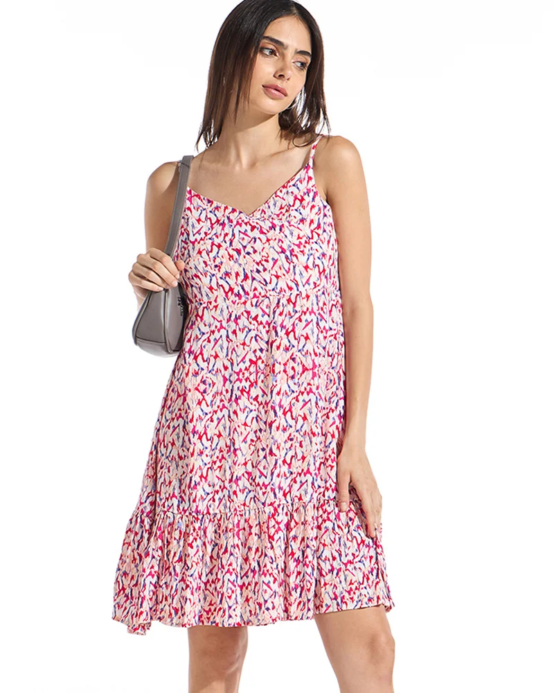 bewakoof Women's White & Red All Over Printed Flared Dress