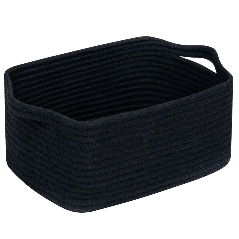CubesLand Cute and Durable Small Cotton Rope Basket for Organizing, Woven Closet Storage Bin,Shelves Closet Storage Basket, Bathroom Storage Organizer Bin, Nursery Toy Basket Bin, Black Basket - Image 1