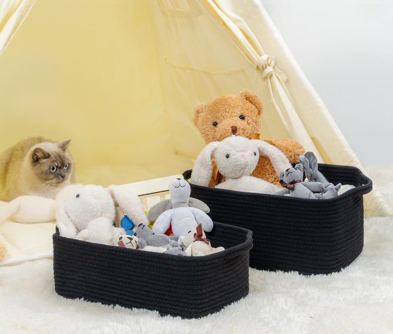 CubesLand Cute and Durable Small Cotton Rope Basket for Organizing, Woven Closet Storage Bin,Shelves Closet Storage Basket, Bathroom Storage Organizer Bin, Nursery Toy Basket Bin, Black Basket - Image 3