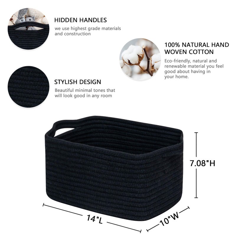 CubesLand Cute and Durable Small Cotton Rope Basket for Organizing, Woven Closet Storage Bin,Shelves Closet Storage Basket, Bathroom Storage Organizer Bin, Nursery Toy Basket Bin, Black Basket - Image 2
