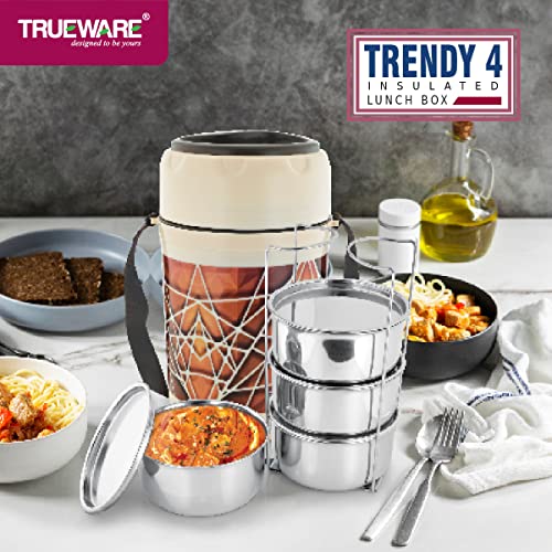Trueware Trendy 4 Lunch Box with 4 Stainless Steel Container,300ml X4 Blue | PU Insulated | Lunch Box | Tiffin | Hot Lunch Box | Leak Proof | Food Grade | BPA Free | Office | Outdoors | for Men,Women - Image 4