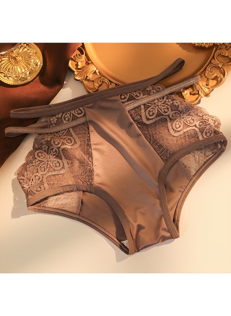 REOCLE Women's Lace Underwear Floral Lace Briefs Luxury Silk Shorts Ice Silk Pants Low Rise Underpants Skin-friendly Breathable Brief  - Image 1