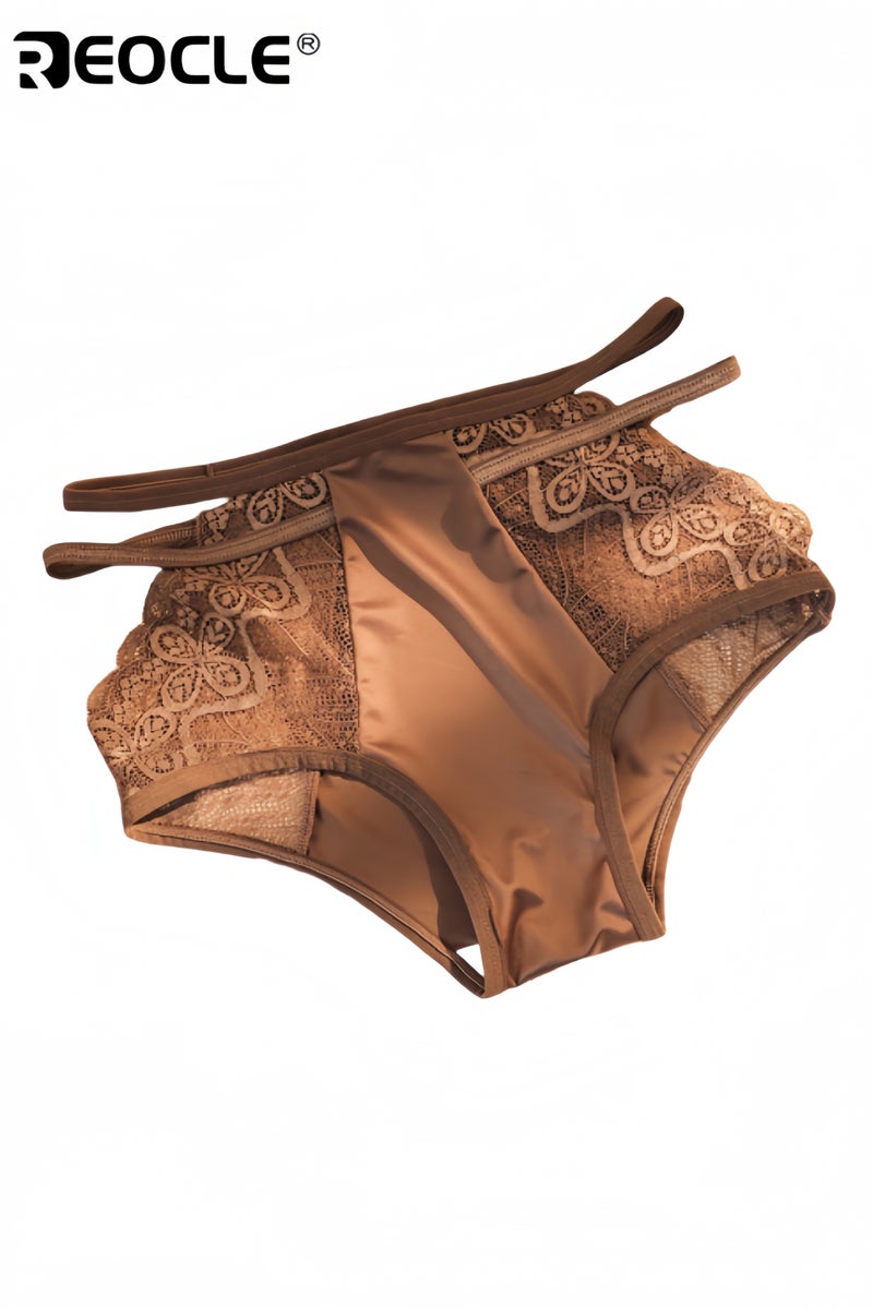 ريوكل ملابس داخلية نسائية من الدانتيل مزينة بالزهور، سراويل قصيرة من الحرير الفاخر، سراويل من الحرير الجليدي، سراويل داخلية منخفضة الارتفاع، سراويل داخلية جيدة التهوية وصديقة للبشرة - Image 1