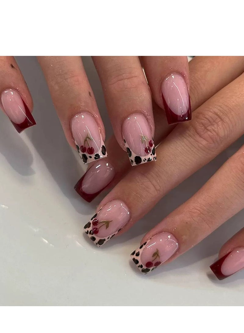 جوسكوين أظافر صناعية لاصقة، 24 قطعة، أظافر حمراء لعيد الحب، أظافر وردية متدرجة مع طباعة حيوانات، أظافر قابلة للإزالة مخصصة، أظافر أكريليك مع مجموعة غراء. - Image 1