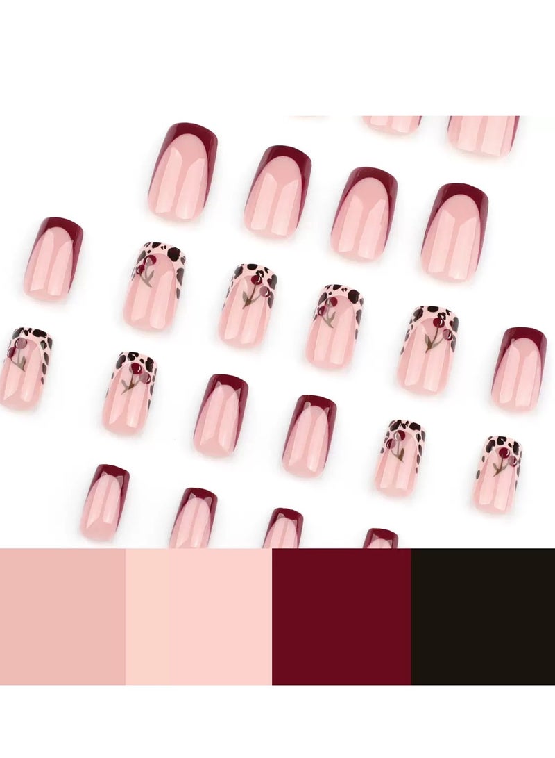 جوسكوين أظافر صناعية لاصقة، 24 قطعة، أظافر حمراء لعيد الحب، أظافر وردية متدرجة مع طباعة حيوانات، أظافر قابلة للإزالة مخصصة، أظافر أكريليك مع مجموعة غراء. - Image 2