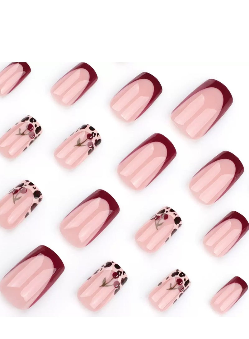 جوسكوين أظافر صناعية لاصقة، 24 قطعة، أظافر حمراء لعيد الحب، أظافر وردية متدرجة مع طباعة حيوانات، أظافر قابلة للإزالة مخصصة، أظافر أكريليك مع مجموعة غراء. - Image 3