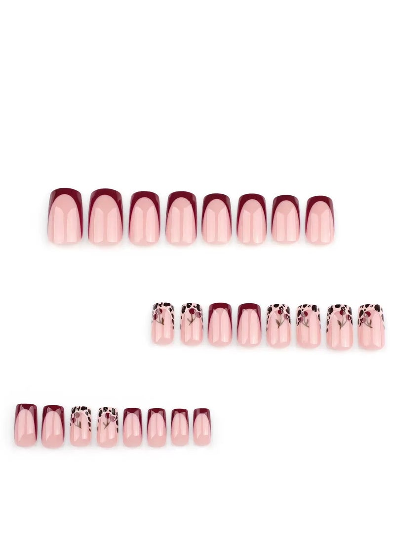 جوسكوين أظافر صناعية لاصقة، 24 قطعة، أظافر حمراء لعيد الحب، أظافر وردية متدرجة مع طباعة حيوانات، أظافر قابلة للإزالة مخصصة، أظافر أكريليك مع مجموعة غراء. - Image 5