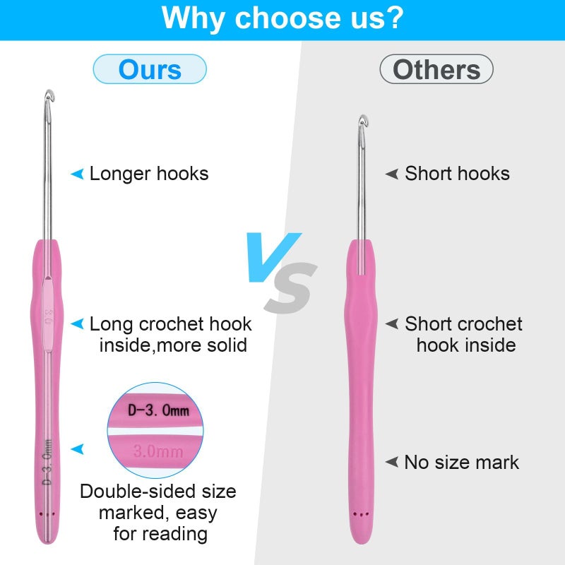 MECHEER Crochet Hooks 14 Sizes Crochet Hook Set, 53 Pack Yarn Crochet Kit for Beginners, Knitting Needles with Ergonomic Handles for Arthritic Hands, Crochet Needle Kit with Blue Case for Crocheters - Image 5