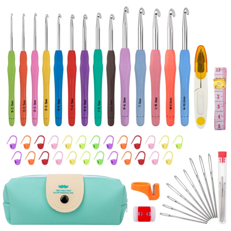 MECHEER Crochet Hooks 14 Sizes Crochet Hook Set, 53 Pack Yarn Crochet Kit for Beginners, Knitting Needles with Ergonomic Handles for Arthritic Hands, Crochet Needle Kit with Blue Case for Crocheters - Image 1