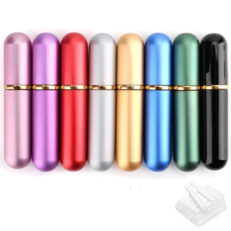 Bekith Set of 8 Colors Empty Essential Oil Personal Inhaler Refillable Aromatherapy Nasal Inhaler Tubes Aluminum and Glass Portable Nasal Inhalers with 20 Cotton Wicks