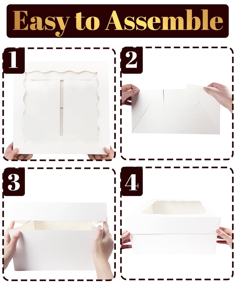 qiqee 12x12x6 Cake Box, 18 Sets White Cake Box with Window ï¼† 18 Sets 12" White Cake Round Boards, 12inch Cake Containers, 10 Meters Gold Silk Ribbon - Image 4