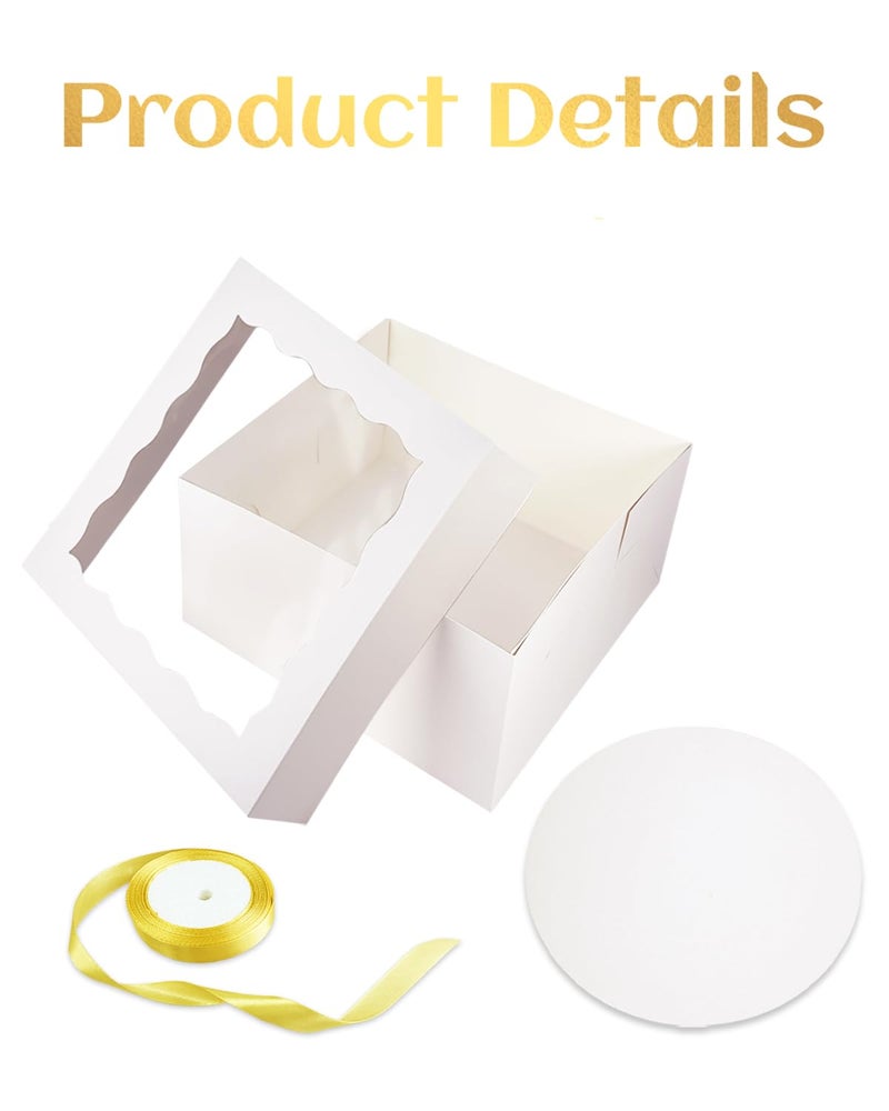 qiqee 12x12x6 Cake Box, 18 Sets White Cake Box with Window ï¼† 18 Sets 12" White Cake Round Boards, 12inch Cake Containers, 10 Meters Gold Silk Ribbon - Image 2