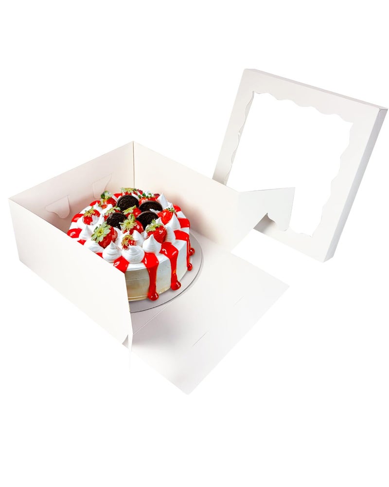 qiqee 12x12x6 Cake Box, 18 Sets White Cake Box with Window ï¼† 18 Sets 12" White Cake Round Boards, 12inch Cake Containers, 10 Meters Gold Silk Ribbon - Image 3