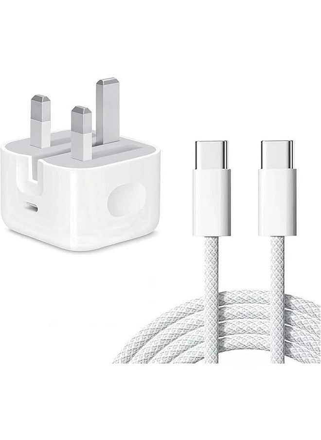 يوارب كينج - شاحن سريع بمنفذ USB C بقوة 25 وات مع سلك شحن سريع للآيفون بطول 1 متر من النوع C إلى C لهاتف iPhone 15 Pro max/15 Pro/15 plus/15 وجميع الهواتف المحمولة من النوع C - Image 1