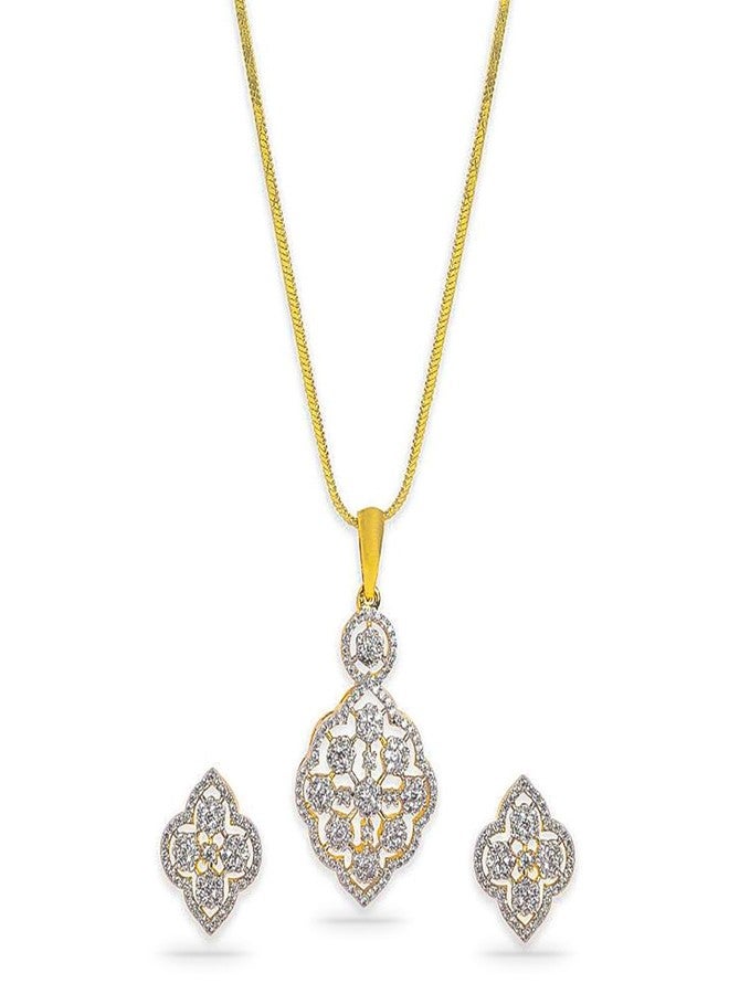 Rubans 22K Gold-Plated Handcrafted Artificial Pendat Jewelry Set- Zirconia Studded with Matching Earrings For Women and Girls - Perfect for Weddings and Special Occasions - Image 1