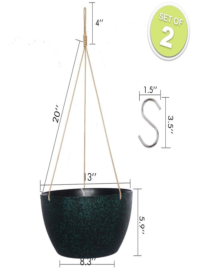 SwinDuck 13 Inch 2 Pack Large Hanging Planters for Indoor Outdoor Plants, Plastic Hanging Basket Pots for House Plants Flowers, Black Speckles - Image 2