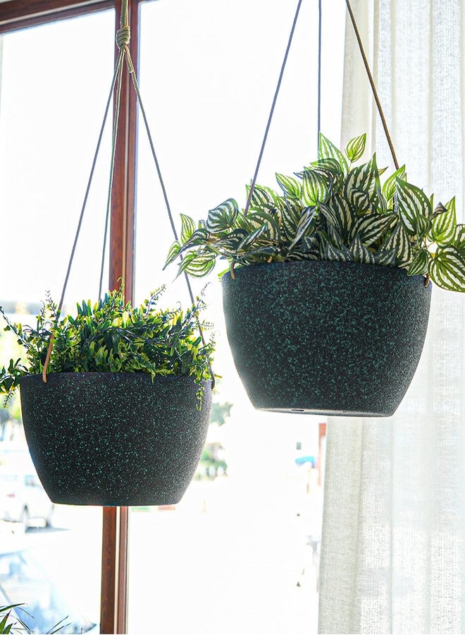 SwinDuck 13 Inch 2 Pack Large Hanging Planters for Indoor Outdoor Plants, Plastic Hanging Basket Pots for House Plants Flowers, Black Speckles - Image 4
