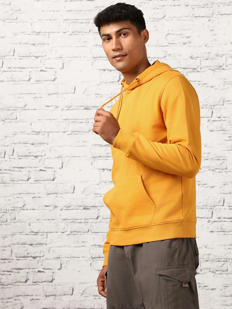 نوبيرو Mustard Yellow Hooded Sweatshirt for Men