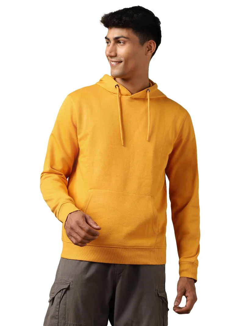 نوبيرو Mustard Yellow Hooded Sweatshirt for Men