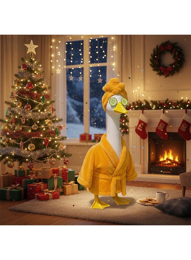 Fanfoobi Porch Goose Outfit Set with Bathrobe Shower Cap Cucumber Eye Mask Funny Goose Clothes for 23" Cement Plastic Lawn Statue Halloween Christmas Birthday Outdoor Garden Yard Patio Decoration (Yellow) - Image 4