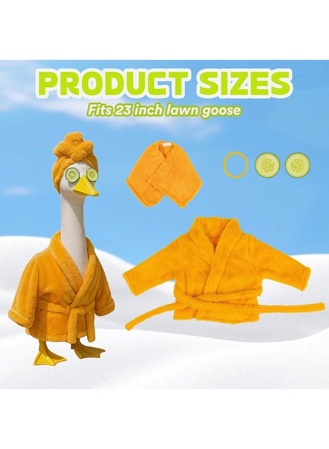 Fanfoobi Porch Goose Outfit Set with Bathrobe Shower Cap Cucumber Eye Mask Funny Goose Clothes for 23" Cement Plastic Lawn Statue Halloween Christmas Birthday Outdoor Garden Yard Patio Decoration (Yellow) - Image 3