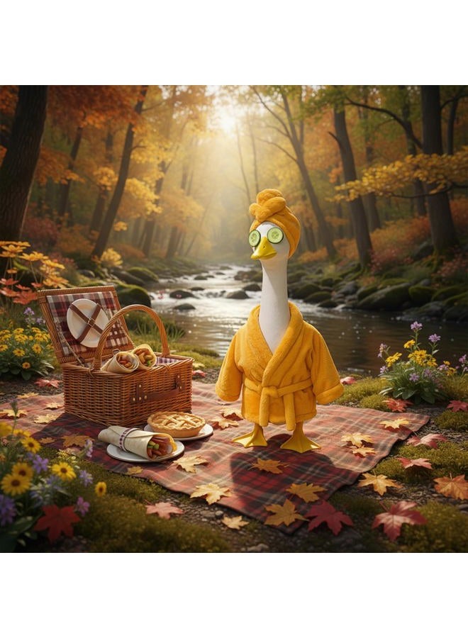 Fanfoobi Porch Goose Outfit Set with Bathrobe Shower Cap Cucumber Eye Mask Funny Goose Clothes for 23" Cement Plastic Lawn Statue Halloween Christmas Birthday Outdoor Garden Yard Patio Decoration (Yellow) - Image 5