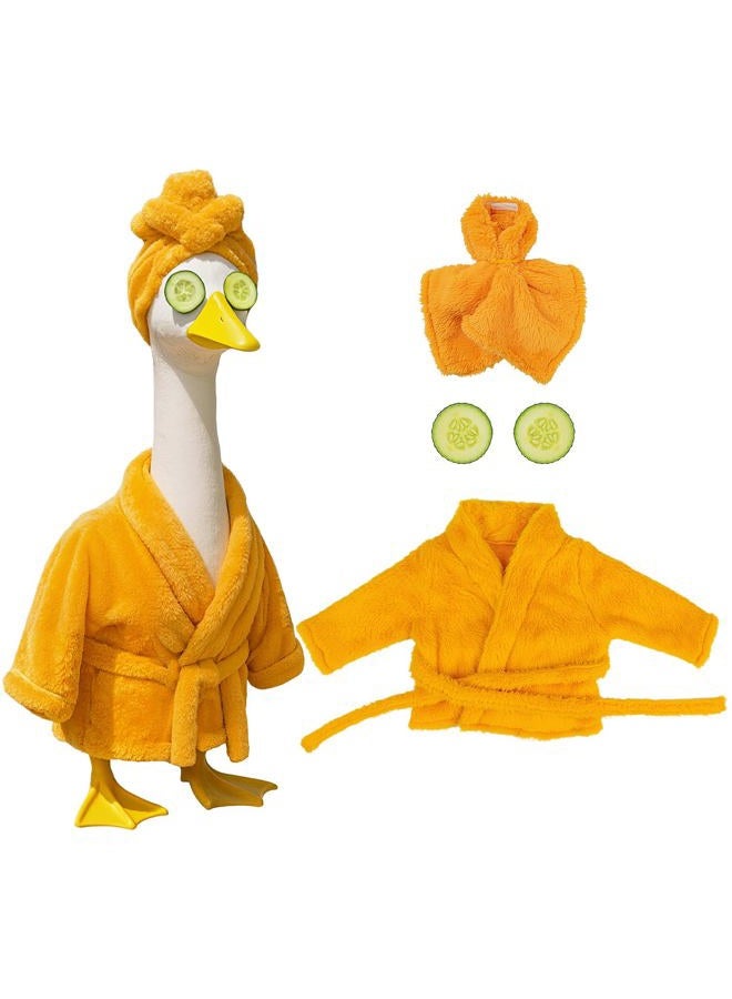 Fanfoobi Porch Goose Outfit Set with Bathrobe Shower Cap Cucumber Eye Mask Funny Goose Clothes for 23" Cement Plastic Lawn Statue Halloween Christmas Birthday Outdoor Garden Yard Patio Decoration (Yellow) - Image 1