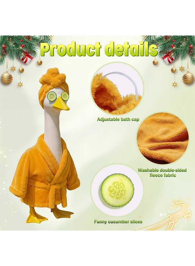 Fanfoobi Porch Goose Outfit Set with Bathrobe Shower Cap Cucumber Eye Mask Funny Goose Clothes for 23" Cement Plastic Lawn Statue Halloween Christmas Birthday Outdoor Garden Yard Patio Decoration (Yellow) - Image 2