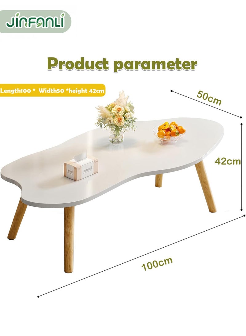 جين فان ل أنا طاولة قهوة سحابية، طاولة شاي بيضاء حليبية، أريكة بسيطة، أرجل منخفضة من الخشب الصلب، طاولة شاي غير منتظمة حديثة، مناسبة لغرفة المعيشة، شقة صغيرة، [أبيض دافئ] 100*50*42 سم - Image 2