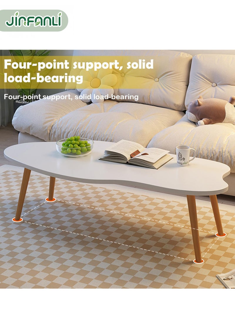 جين فان ل أنا طاولة قهوة سحابية، طاولة شاي بيضاء حليبية، أريكة بسيطة، أرجل منخفضة من الخشب الصلب، طاولة شاي غير منتظمة حديثة، مناسبة لغرفة المعيشة، شقة صغيرة، [أبيض دافئ] 100*50*42 سم - Image 3
