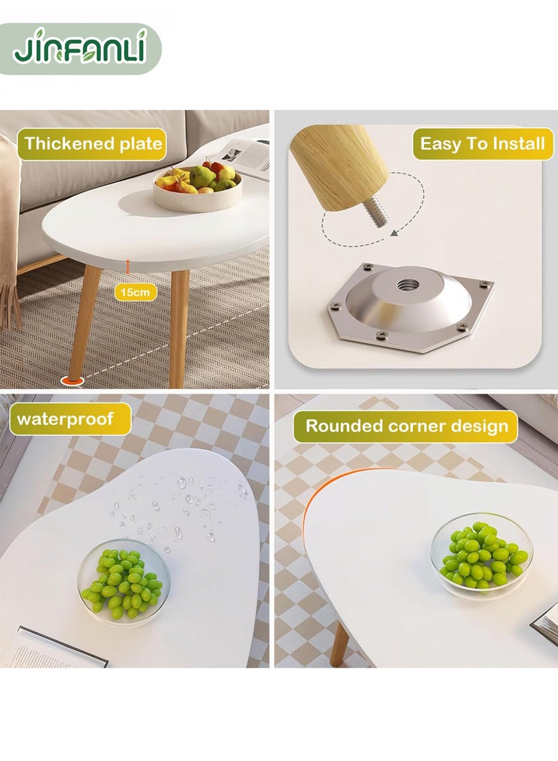 جين فان ل أنا طاولة قهوة سحابية، طاولة شاي بيضاء حليبية، أريكة بسيطة، أرجل منخفضة من الخشب الصلب، طاولة شاي غير منتظمة حديثة، مناسبة لغرفة المعيشة، شقة صغيرة، [أبيض دافئ] 100*50*42 سم - Image 5