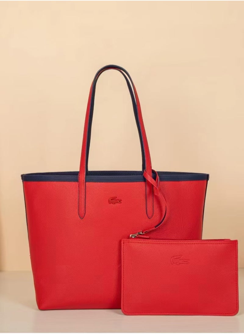 LACOSTE - Lacoste Women's Double sided Two tone Large Capacity Handbag, Fashionable Multi functional, Deep Blue/Red - Image 1
