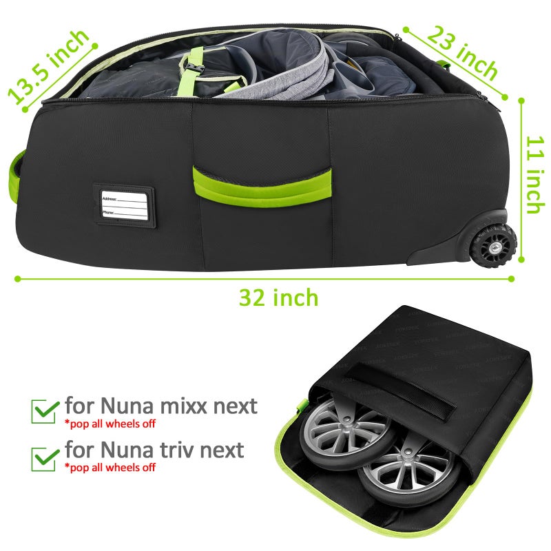 YOREPEK Padded Stroller Travel Bag with Wheels for Airplane, Fits Nuna Mixx Next/Triv Next(Remove All Wheels), with a Separate Pocket to Store Stroller Wheels, Gate Check Stroller Bag for Air Travel - Image 2