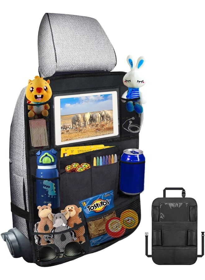 Ecurfu Backseat Car Organizer, Back Seat Protectors Kick Mats, Car Storage Bag with iPad Tablet Holder + 9 Storage Pockets for Kids Toddlers, Travel Accessories (1PC) - Image 1