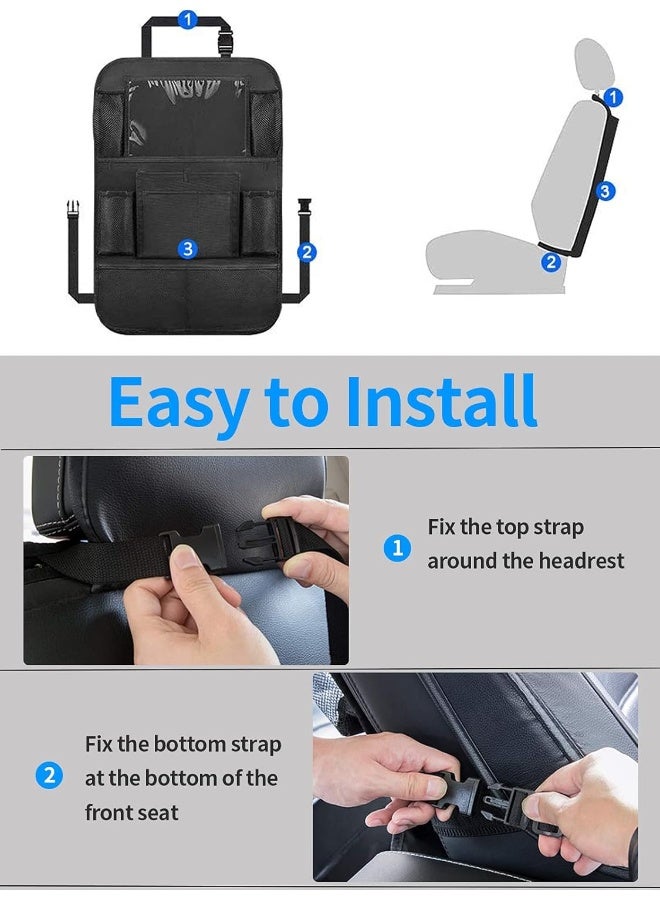 Ecurfu Backseat Car Organizer, Back Seat Protectors Kick Mats, Car Storage Bag with iPad Tablet Holder + 9 Storage Pockets for Kids Toddlers, Travel Accessories (1PC) - Image 4