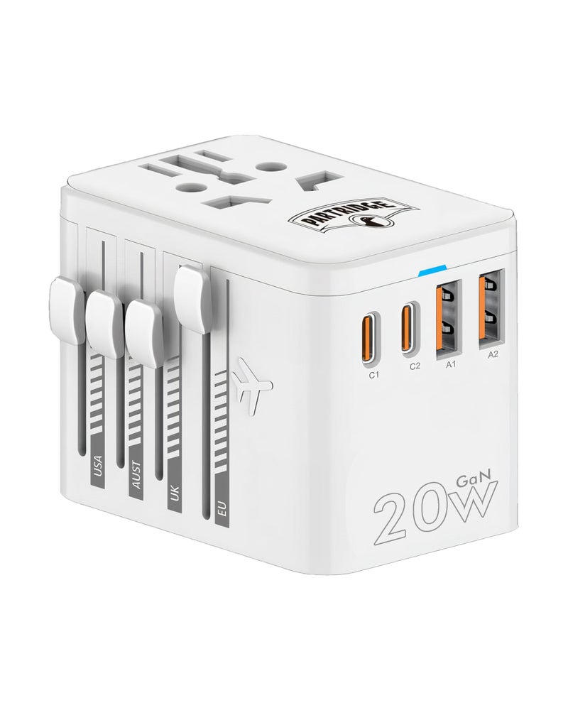 Universal Travel Adapter 20w 4 USB Ports 150 Countries Compatible International Power Adapters White