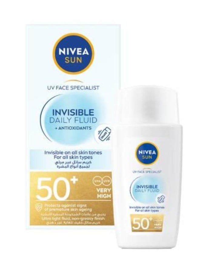 نيفيا صن واقي شمس سائل يومي غير مرئي للوجه بعامل حماية SPF 50+ مع مضادات الأكسدة، 40 مل
