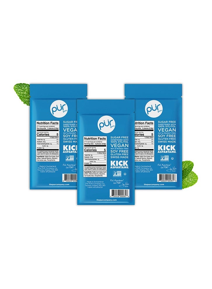 PUR Gum | Aspartame Free Chewing Gum | 100% Xylitol | Sugar Free, Vegan, Gluten Free & Keto Friendly | Natural Peppermint Flavored Gum, 55 Pieces (Pack of 3) - Image 2