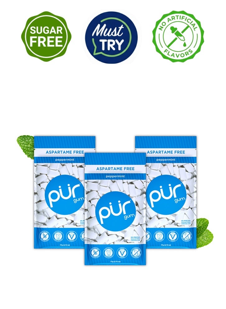 PUR Gum | Aspartame Free Chewing Gum | 100% Xylitol | Sugar Free, Vegan, Gluten Free & Keto Friendly | Natural Peppermint Flavored Gum, 55 Pieces (Pack of 3) - Image 1