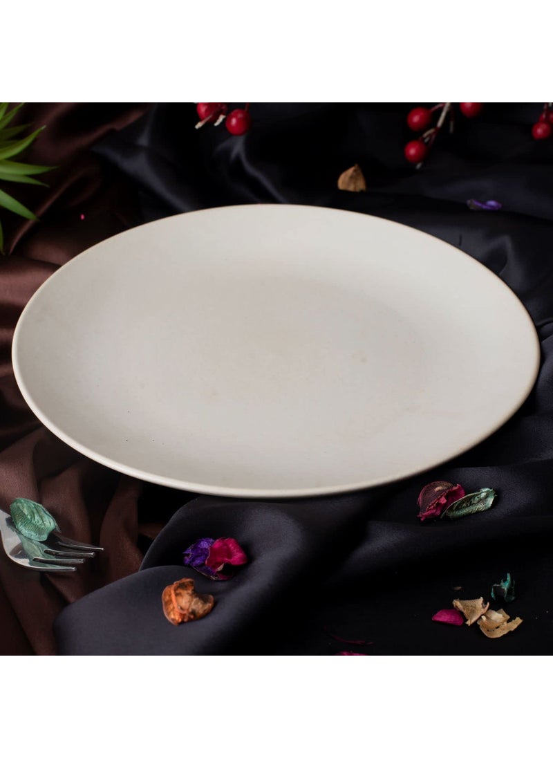 Caffeine Caffeine Ceramic Stoneware Handmade White Matte Combo Dinner Set of 8 (4 Dinner Plate, 4 Katori Bowl)  - Image 3