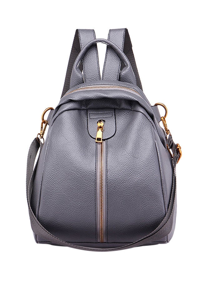 NIBEMINENT Leather Zipper Closure Backpack Grey