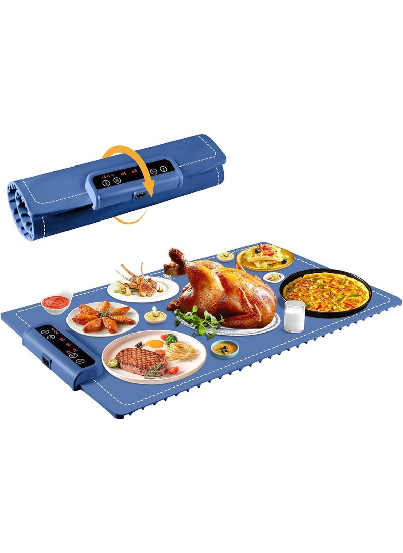 Meneflix Meneflix Food Warmers for Parties 500W Electric Warming Trays for Buffets Party Silicone Fast Heating Mat with Adjustable Temperature and Timer Portable Catering Pad for Dining Kitchen Blue  - Image 1