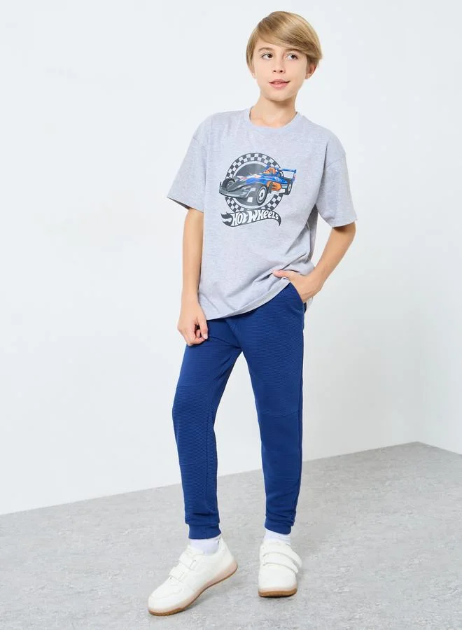 Styli Styli Teens Blue Cotton Knit Ottoman Joggers